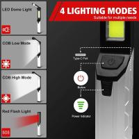Linterna LED COB Multifuncional Recargable Con Batería Integrada Luz De Trabajo Magnética Lámpara De Colgaje Con Luz Roja De Advertencia - details 3