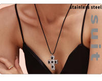Lujo de Maple inoxable Cruz Collar DE LA Mujer de Cristal Negro de color circonio Gótico collar de la Venta de La Joya para los Niños - details 1