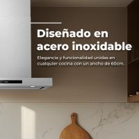 EVVO Campana Extractora CE32 60 cm Ancho Decorativa,  Inox, Potencia 800 m³/h, Filtros de Aluminio y Carbón, Táctil y Gestual - details 1