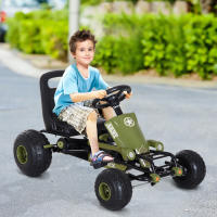 HOMCOM Go Kart Coche de Pedales Racing Deportivo con Asiento Ajustable Embrague y Freno para Niños 3-6 Años Carga 35kg 99x65x56cm Marco Acero Negro y Verde - details 1