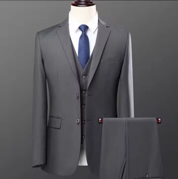 Traje De Negocios Slim-fit Para Hombre Con Chaleco De Solapa Sencilla Y Dos Botones Color Sólido Conjunto De 3 Piezas Moda Casual - 1