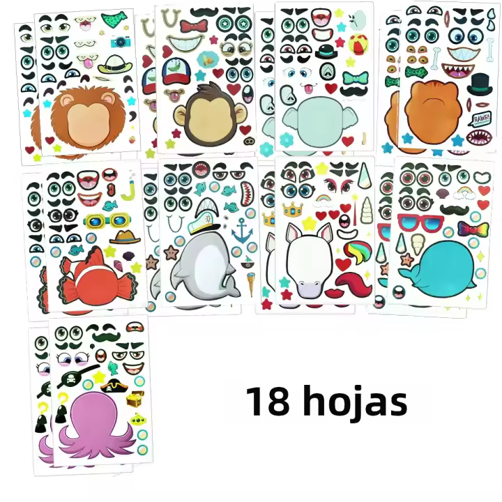 Pegatinas Para Hacer Caras De Animales Mixtas Y Combinadas Para Niños Con Safaris Marinos Y Fantasía Manualidades Para Niños - 1