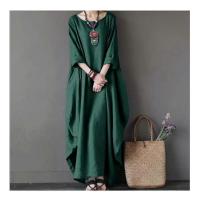 Summer Dress For Women Long Sleeve Loose Cotton Linen Long Dress For Casual - details 2