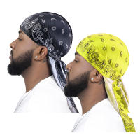 2PCS Turban De Tela Impresa Para Hombres Gorro De Pirata Con Cuerda Larga Accesorios De Cabello Durag Biker Capa Unisex Casual - details 6