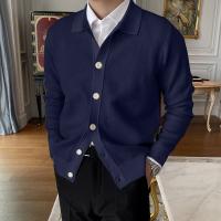 Chaqueta De Punto Para Hombre Con Cuello En V Y Botones Manga Larga Ajustada Estilo Casual Poliéster Y Spandex - details 7