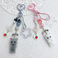 Llavero De Gato Lindo Con Estrella Y Patas De Cinco Puntos Lanyard Antipérdida Para Móvil Y Auriculares Colgante Para Mujer - details 2