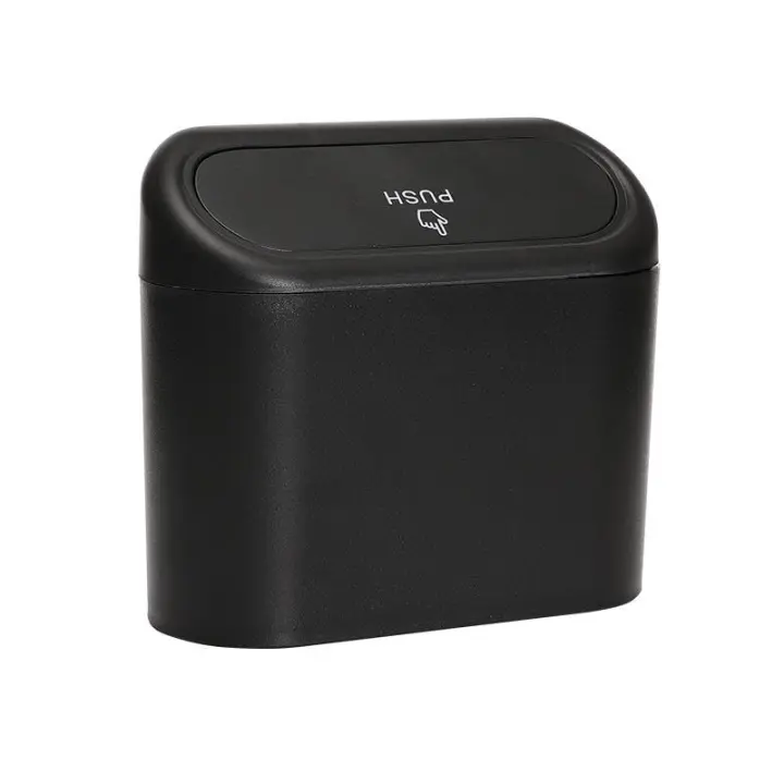 Mini cubo de basura para coche con tapa a presión, compacto, para colocar en el reposabrazos, color negro. - 1