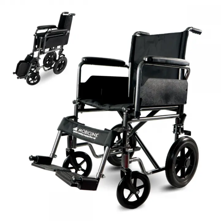 Mobiclinic® Silla de ruedas S230 Plegable y ligera Asiento 46 cm Reposapiés abatibles y extraíbles Reposabrazos acolchados y abatibles Ruedas pequeñas Freno de estacionamiento y de pie - 1