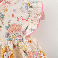 Vestido De Verano Para Niñas Estilo Chino Con Estampado De Conejo Y Flores Manga Corta Cuello Erguido Botones Vestido De Princesa - details 7