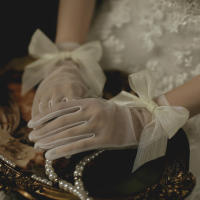 Guantes De Boda Elegantes Para Novia Con Lazo Accesorios De Boda Para Damas Guantes De Noche Formales De Encaje Rayón Talla Única - details 14