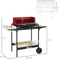Barbacoa de Carbón con Ruedas Barbacoa Portátil con Parrilla Ajustable en Altura Estantes y 6 Ganchos para Picnic Camping 103x47x95 cm Rojo y Negro - details 2
