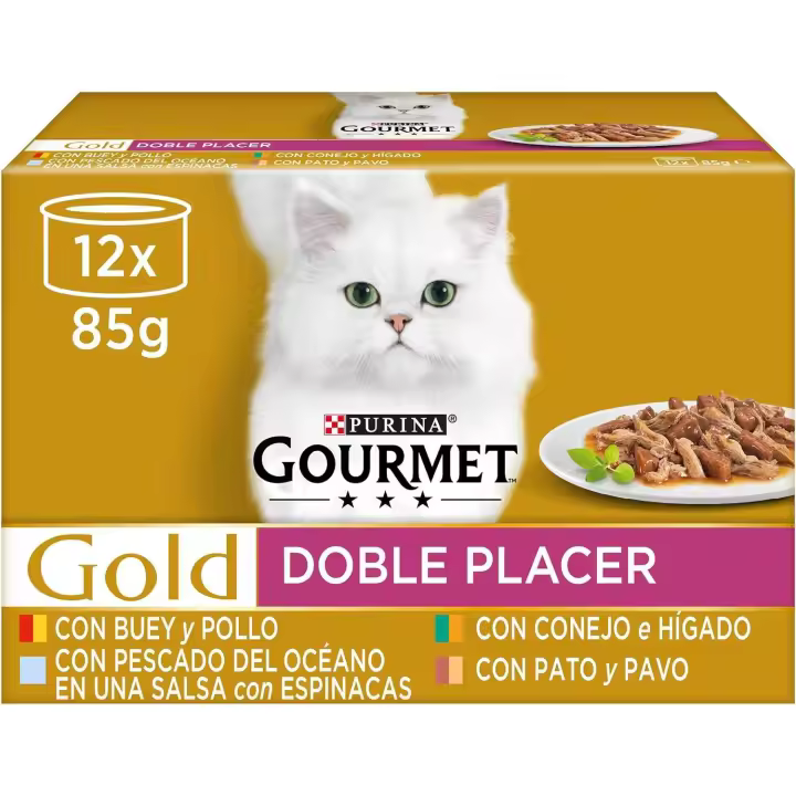 Purina Gourmet Gold Surtido Doble Placer,Fondant, Mousse Gato Latas, Surtido De Sabores PURINA FELIX FANTASTIC Festín de Carnes, Festín de Mar, Selección de Verduras, Selecciones Favoritas. Surtido de Sabores Purina Party Mix - 1