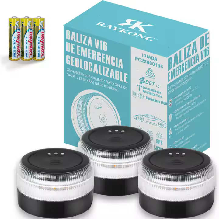 Baliza V16 Geolocalización DGT 3.0  | con 3 Indicadores Led Conexíon | Bateria | GPS Homologada por DGT  [SIM y Datos Pagados hasta 2038] - 1