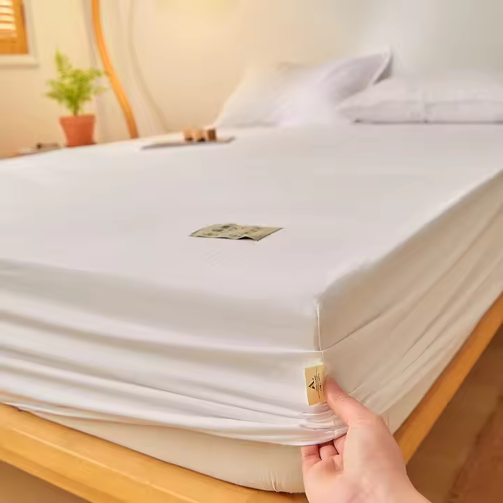 Sábana Ajustable De Algodón 100% En Color Sólido Antideslizante Duradera Para Cama Doble Reina Rey Tamaños 120/150/220cm - 1
