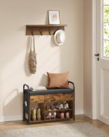 Banco Zapatero con Almacenamiento Interior - Mueble de Entrada con Bolsillos y Asas Cómodas, para Salón y Dormitorio, Marrón Rústico y Negro Tinta, 30x80.6x62.5 cm - details 1