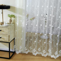 Cortina Blanca Con Patrón De Flor Estilo Romántico Dulce Translúcida De Gasa Para Decoración De Sala De Estar Hecha De Poliéster Tela De Voile Bordada - details 5