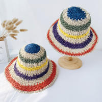 Sombrero De Pescador De Hilo Colorido Hecho a Mano Para Mujer Sombrero De Sol De Primavera Verano Al Aire Libre Con Visera Sombrero De Playa Plegable De Paja Arco Iris - details 0