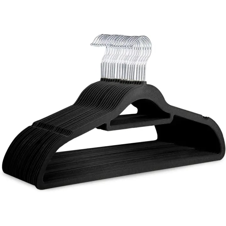 Velvet Hangers 20 Pack - Non-Slip Clothes Hangers with Tie Bar & 360° Hook Durable & Sturdy, Space-Saving Wardrobe Organisers - 1