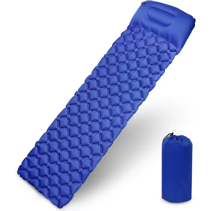 Colchón de camping, colchoneta para dormir con almohada inflable, plegable, impermeable, para senderismo, viajes, camping, 193 x 57 x 6 cm (azul 1) - 1
