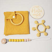 Conjunto De Toalla De Algodón Muselino Para Bebé Con Cadena De Biberón Y Mordedor De Silicona Y Madera Unisex 0-1Años - details 2