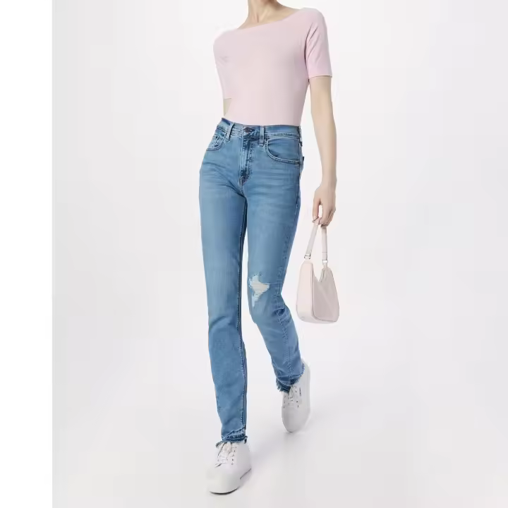 Levi's 724 High-Rise Slim Straight Stellar Stretch - Pantalones vaqueros Levis para mujer con roto o desgarro en pierna izquierda - 1