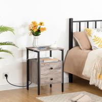 Bedside Table, Coffee Tables with Plug and USB Port, Side Table with Drawers and Storage Shelves, Suitable for Living Room, Bedroom, Greige - details 2