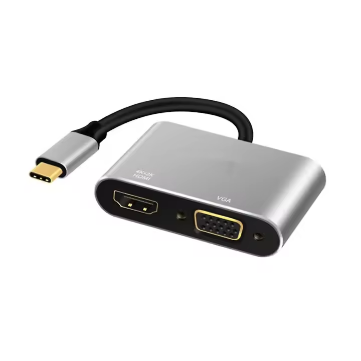Adaptador divisor de pantalla 2 en 1 con concentrador USB tipo C, puerto HDMI y VGA 4K - 1