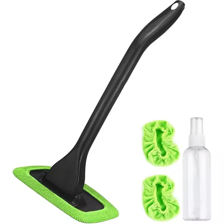Limpiador de parabrisas Hicaly, limpiador de ventanas de coche con 3 almohadillas de microfibra reutilizables y lavables para ducha, parabrisas, espejos y cristales (1 juego) - 1