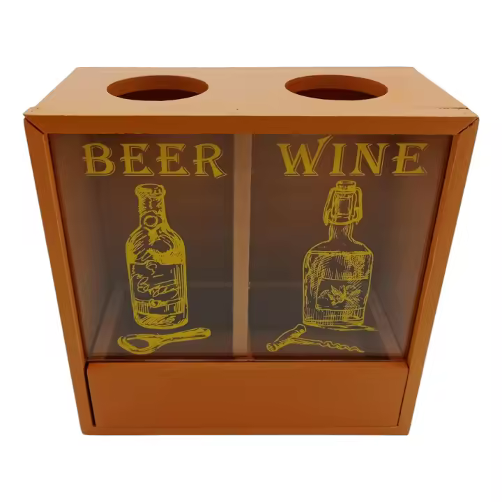 Caja Doble Haya Decorativa - Guarda Chapas y Tapones + Abridor Botellas y Vino - 23x11x22 cm - 1