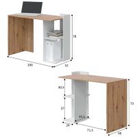 Meimon Mesa escritorio KENIA 100x52x78 cm con estantes fijos, diseño reversible, fabricada en tablero de partículas melaminizado TIPO E1 con cantos PVC de 0,6 mm, incluye tacos ABS antirayaduras, soporta hasta 25 kg, ideal para estudio u oficina. - details 1