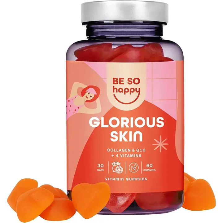 Gominolas para el Cuidado de la Piel, Colágeno y Coenzima Q10Sabor a Naranja | 60 Gominolas para 30 días | Sin Lactosa y Sin Gluten | BeSoHappy® - 1