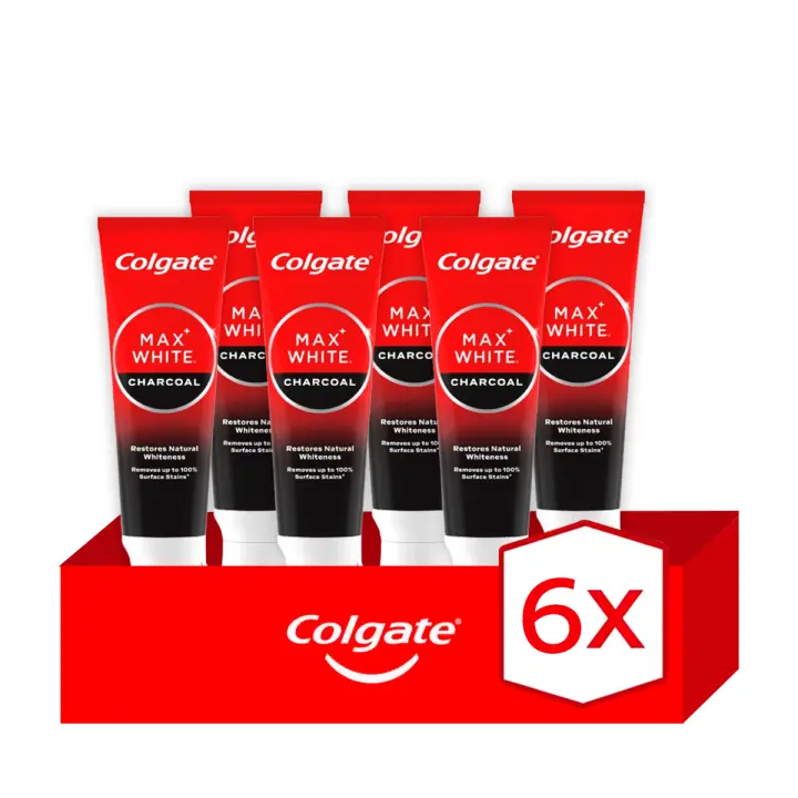 Pasta de dientes blanqueadora Colgate Max White con Carbón 75ml Pack de 6 | Blanqueamiento Suave con Carbón Activado. Dientes más blancos y aliento fresco. - 1