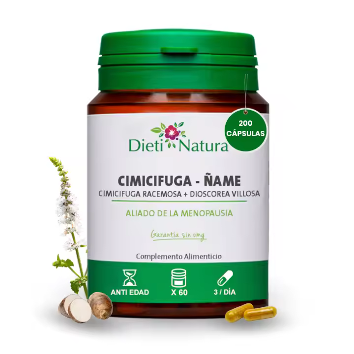Dieti Natura Cimicifuga - Ñame (Yam) - 200 Cápsulas con Glucósidos y Diosgeninas - Aliados durante la Menopausia - Ayuda a Reducir los Sofocos y la Irritabilidad - 1