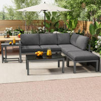 Juego de tumbonas de Jardín, tumbona esquinera, muebles de Jardín Para 4-5 personas con Mesa Auxiliar y Mesa de Centro, muebles de Jardín resistentes a la intemper, Gris, juego de 5, incl. Todos Los Juegos - details 0