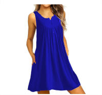 Vestido De Verano Para Mujer Talla S-5XL Estilo Casual Prenda Interior Con Botones Pleated Vintage Largo Hasta La Rodilla - details 1