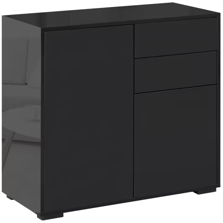 Aparador Armario Negro con 2 cajas Y 2 Puertas antivuelco para Salón dormitorio 117x36x74cm - 1