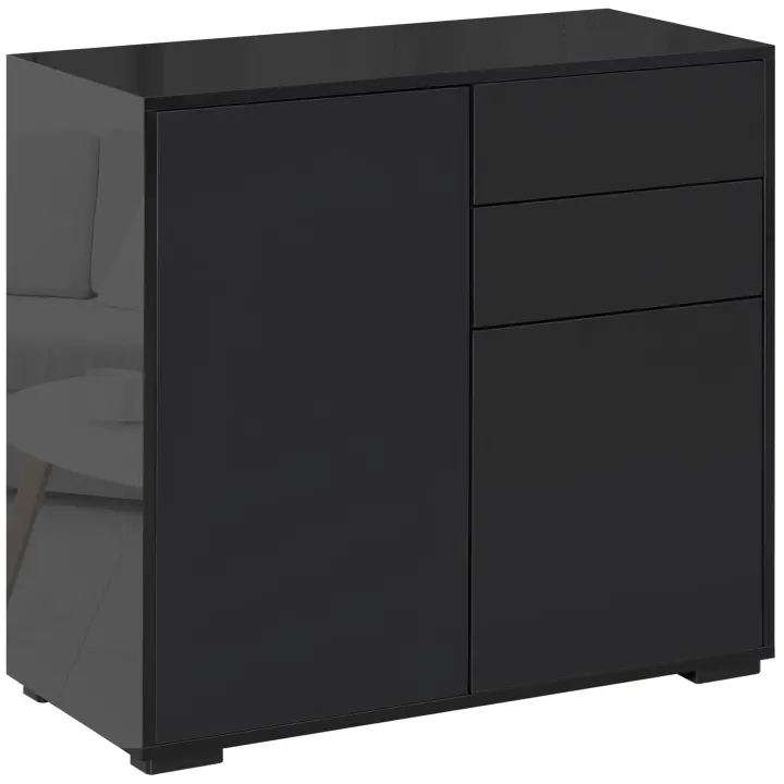 Aparador Armario Negro con 2 cajas Y 2 Puertas antivuelco para Salón dormitorio 117x36x74cm - 1