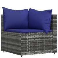 vidaXL Set de muebles de jardín 3 pzas y cojines ratán sintético gris - details 2