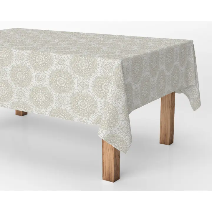 Mantel antimanchas de tela resinado por metros - Mandalá beige 45843-4    mantel por metros; manteles; mantel barato; mantel jardín - 1