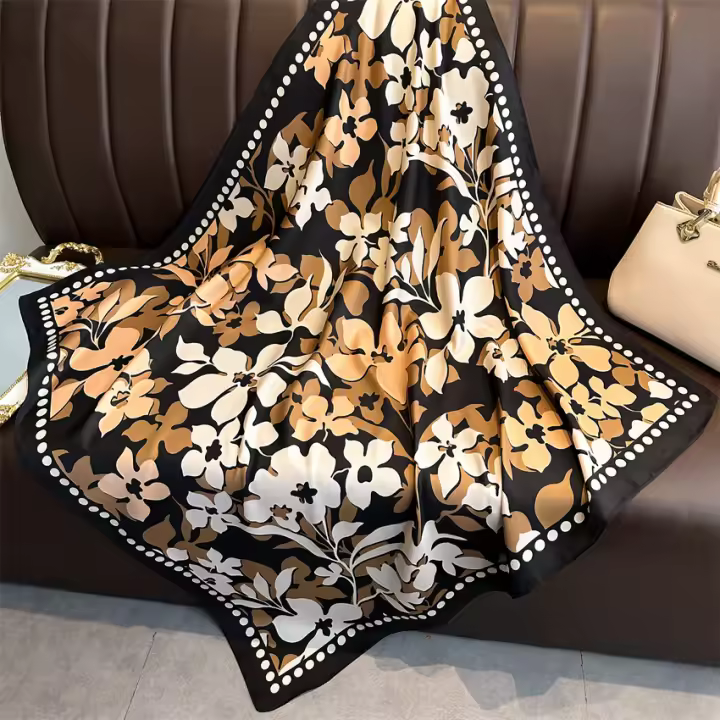 Pañuelo De Seda Impreso 90x90cm Para Mujer Lujo Bandana De Cabello Foulard Ribete Cuadrado De Piel Decorativo Para Todas Las Estaciones - 1