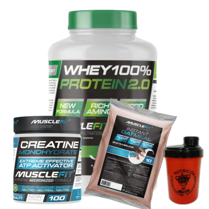 PACK MUSCLEFIT WHEY 2kg + Creatina 300g + Avena 1kg + Shaker (regalo)│MUSCLECULT│Mas musculos - 1