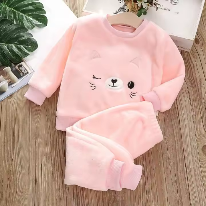 Pijama De Otoño E Invierno Para Niños Y Niñas Con Estampado De Oso De Algodón Flanelado Grueso Ropa De Casa Para 0-6 Años - 1