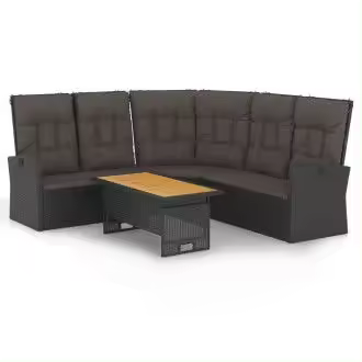 VIDAXL 362175 conjunto de sofás y mesa de madera de acacia ratán sintético y acero con acabado en negro - 1