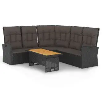 VIDAXL 362175 conjunto de sofás y mesa de madera de acacia ratán sintético y acero con acabado en negro - 1
