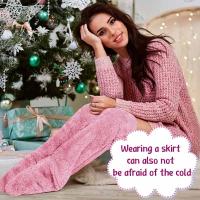 Calcetines Largos De Pena Para Mujer Invierno Cálidos Y Suaves Leggings De Muñeca Sobre Rodilla Calentadores De Piernas Y Pies - details 9