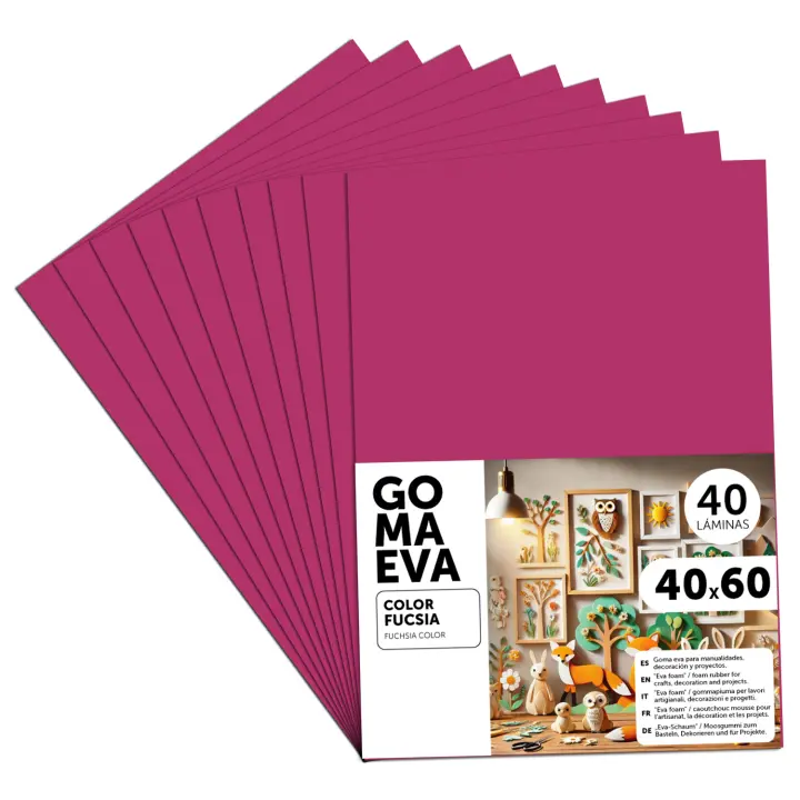Goma Eva para Manualidades, Goma Espuma de Colores para Proyectos Creativos, Ideales para Artes y Manualidades, uso Escolar, Profesional o Artístico 40x60cm - m-office (Fucsia, 40 uds) - 1