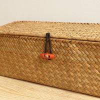 Cesta De Almacenamiento Tejida a Mano Con Tapa Para Ropa Y Polvo Caja Rectangular Organizador De Sundries Con 3 Secciones - details 1