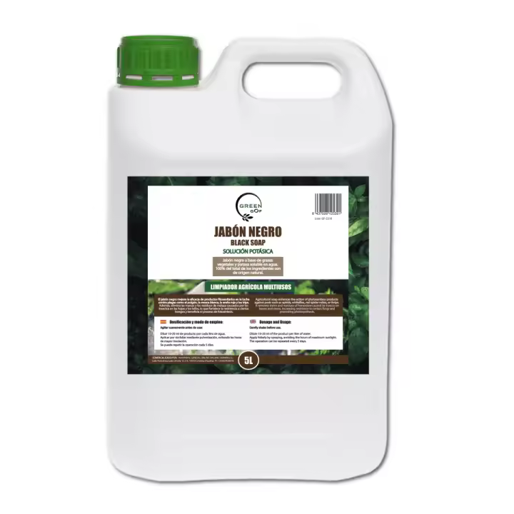 GREEN GOF Jabón Negro Premium (Solución Potásica), 5L. Concentrado. para Hongos y Plagas. Actúa por Contacto  Mejora Defensa de Las Plantas  Natural  Pulgón, Mosca Blanca, Araña Roja, Cochinilla. - 1