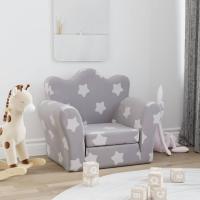 vidaXL Sofá cama de niños felpa suave gris claro con estrellas - details 0