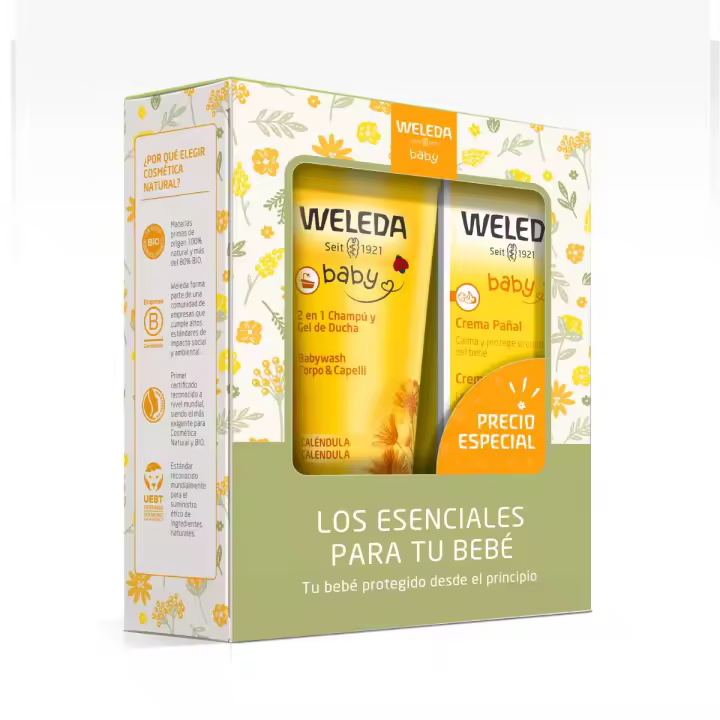 Pack esenciales bebé: Champú y Gel 200 ml + Crema de Pañal 75 ml Caléndula Weleda - 1